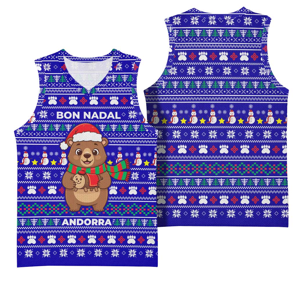 Bon Nadal Andorra Christmas Basketball Jersey Holiday Bear, Snowflakes, Paw Prints & Winter - Wonder Print Shop