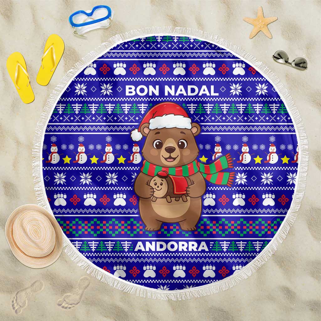Bon Nadal Andorra Christmas Beach Blanket Holiday Bear, Snowflakes, Paw Prints & Winter - Wonder Print Shop