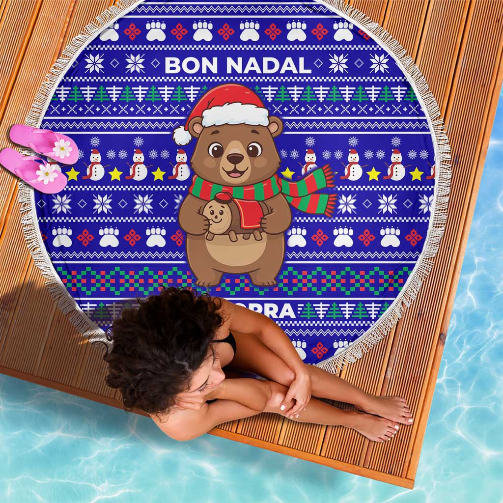 Bon Nadal Andorra Christmas Beach Blanket Holiday Bear, Snowflakes, Paw Prints & Winter - Wonder Print Shop
