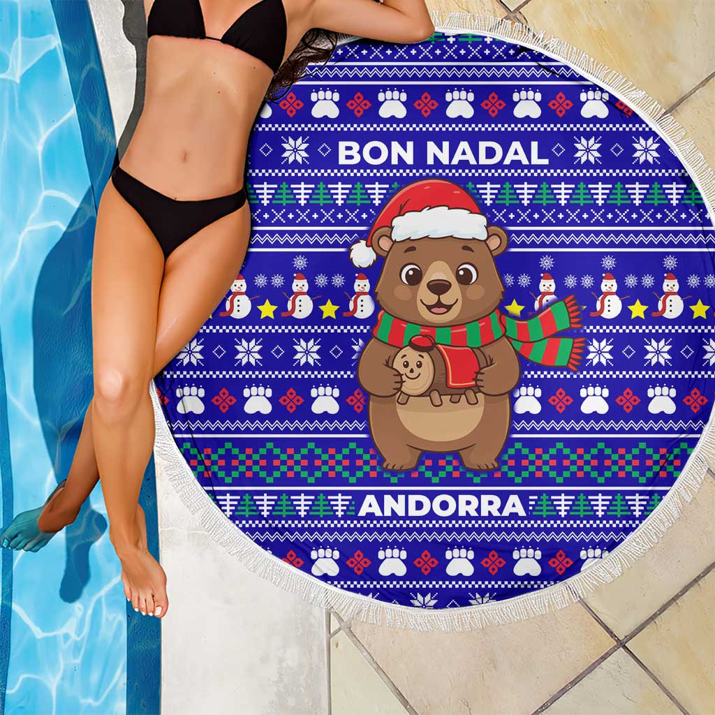 Bon Nadal Andorra Christmas Beach Blanket Holiday Bear, Snowflakes, Paw Prints & Winter - Wonder Print Shop