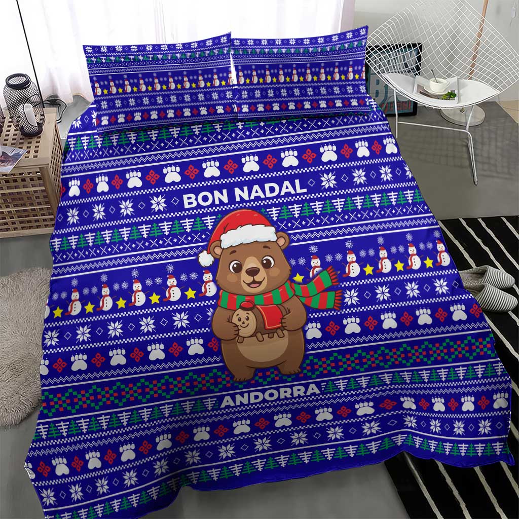 Bon Nadal Andorra Christmas Bedding Set Holiday Bear, Snowflakes, Paw Prints & Winter - Wonder Print Shop