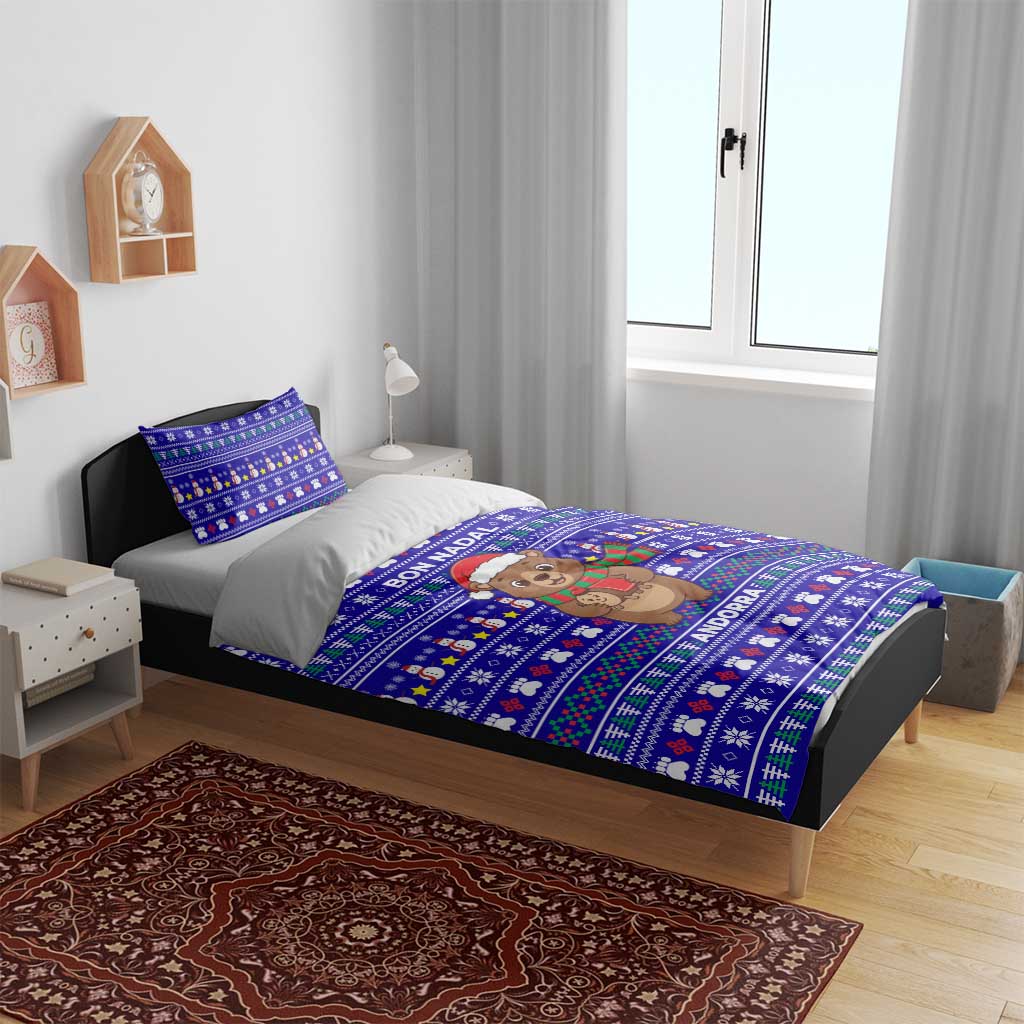 Bon Nadal Andorra Christmas Bedding Set Holiday Bear, Snowflakes, Paw Prints & Winter - Wonder Print Shop