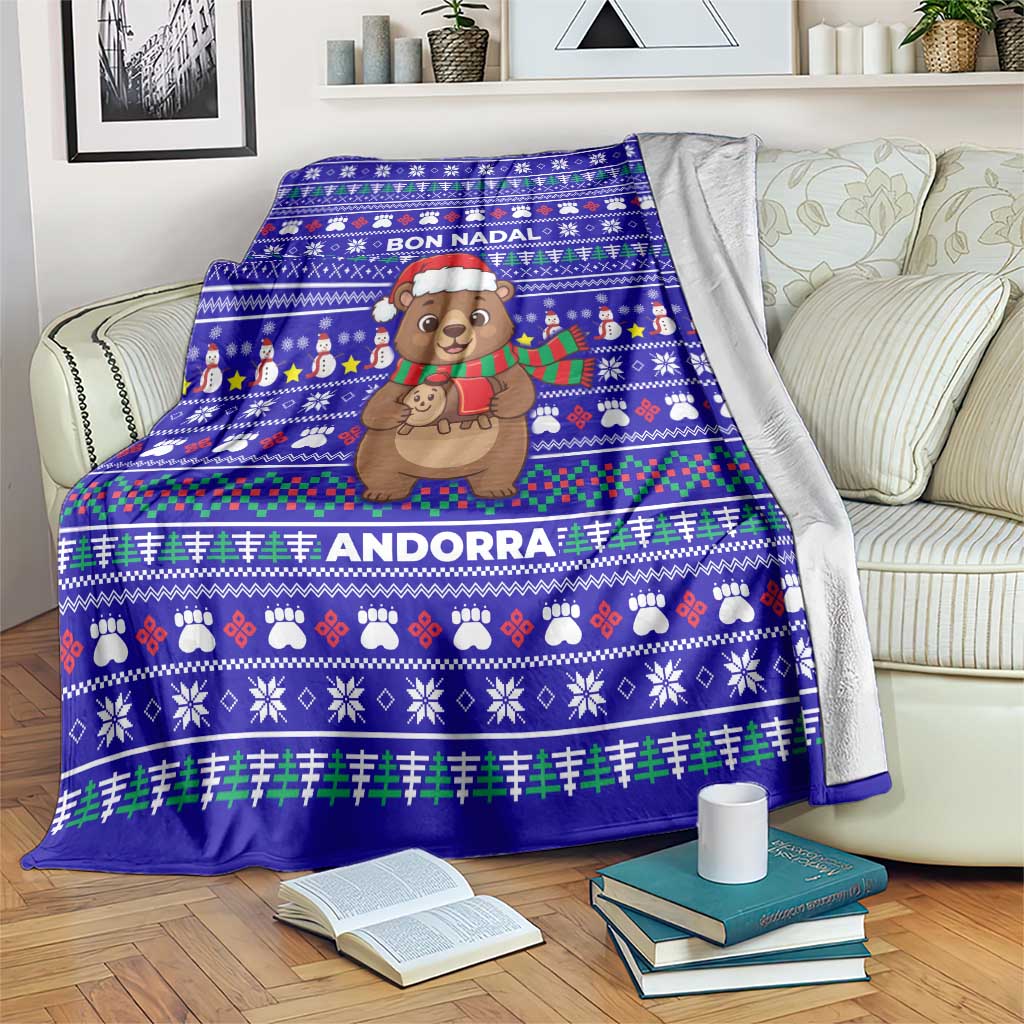 Bon Nadal Andorra Christmas Blanket Holiday Bear, Snowflakes, Paw Prints & Winter - Wonder Print Shop