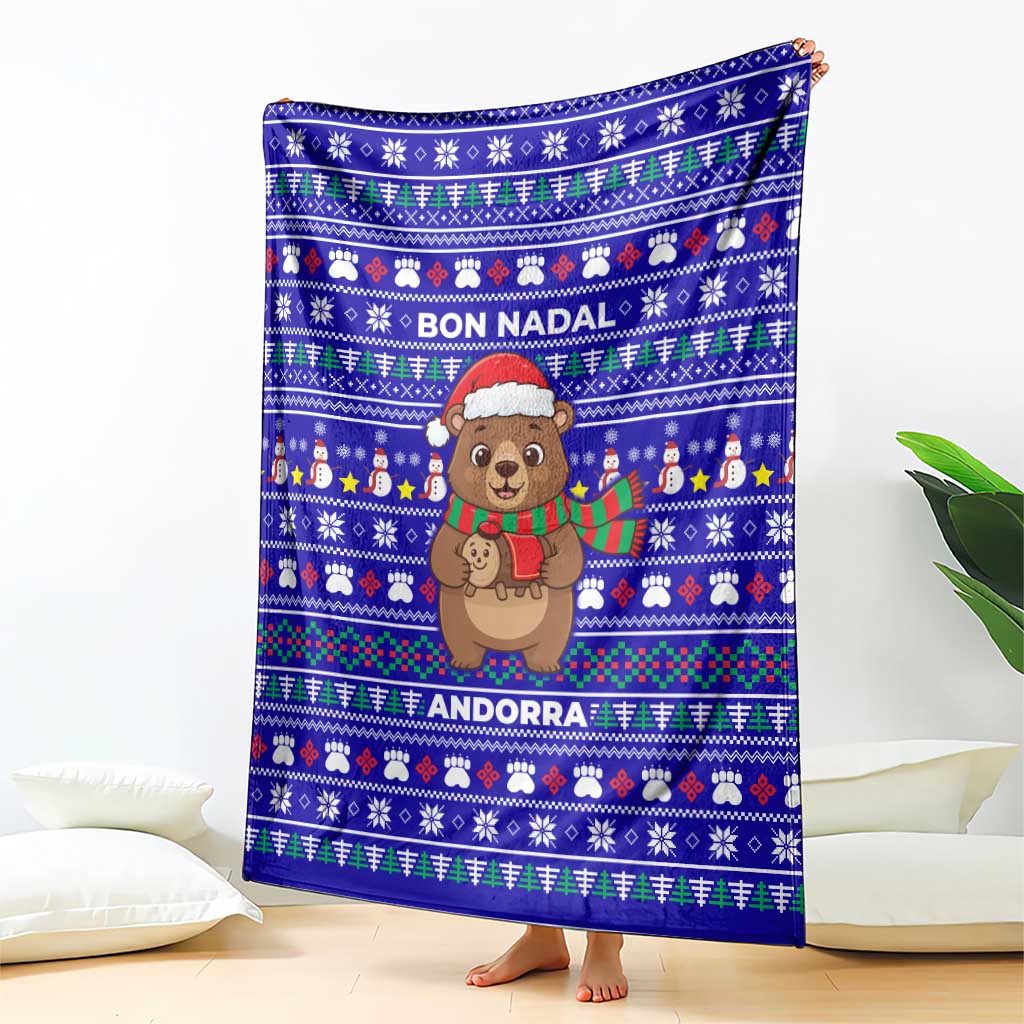 Bon Nadal Andorra Christmas Blanket Holiday Bear, Snowflakes, Paw Prints & Winter - Wonder Print Shop