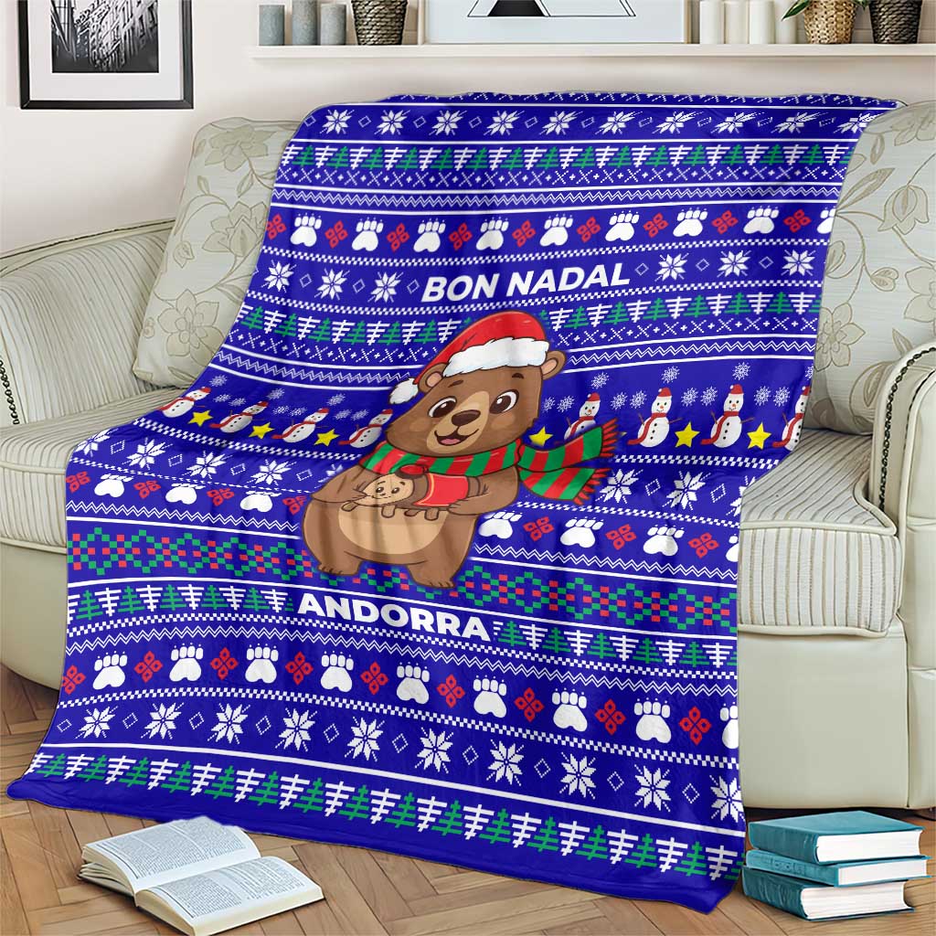 Bon Nadal Andorra Christmas Blanket Holiday Bear, Snowflakes, Paw Prints & Winter - Wonder Print Shop