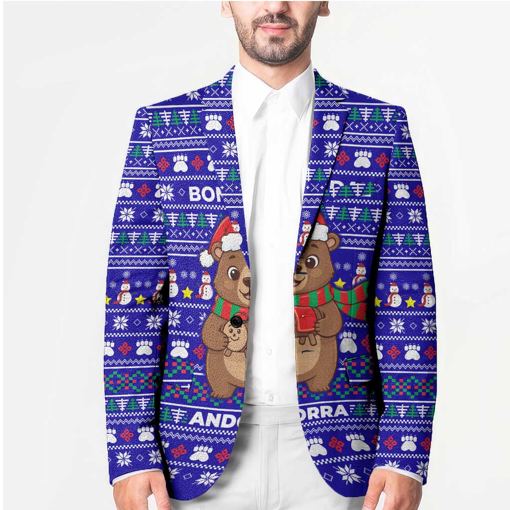 Bon Nadal Andorra Christmas Blazer Holiday Bear, Snowflakes, Paw Prints & Winter - Wonder Print Shop