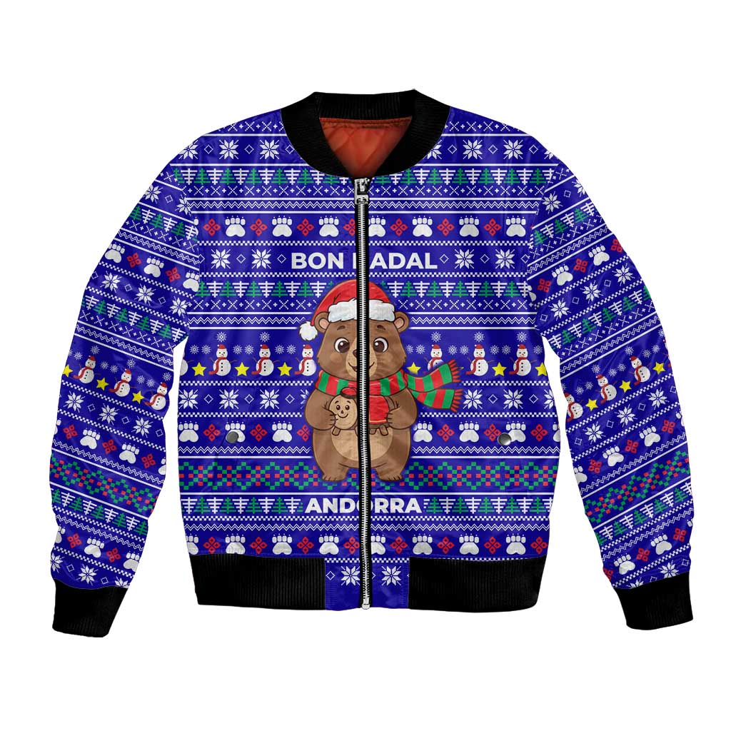 Bon Nadal Andorra Christmas Bomber Jacket Holiday Bear, Snowflakes, Paw Prints & Winter - Wonder Print Shop