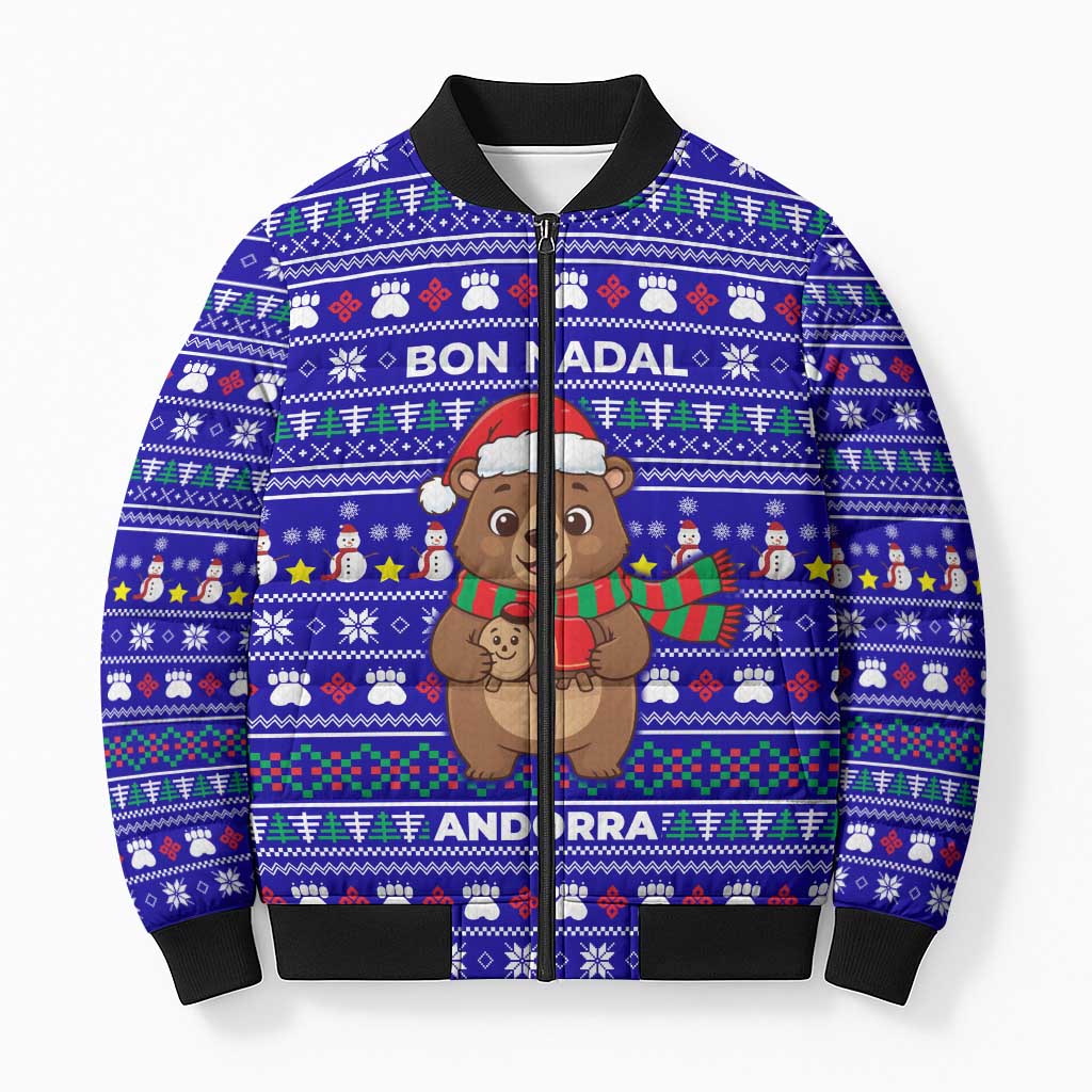 Bon Nadal Andorra Christmas Bomber Puffer Jacket Holiday Bear, Snowflakes, Paw Prints & Winter - Wonder Print Shop