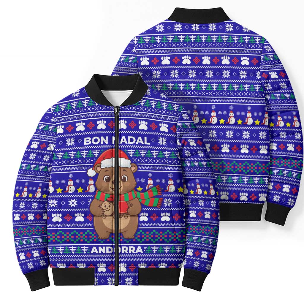Bon Nadal Andorra Christmas Bomber Puffer Jacket Holiday Bear, Snowflakes, Paw Prints & Winter - Wonder Print Shop