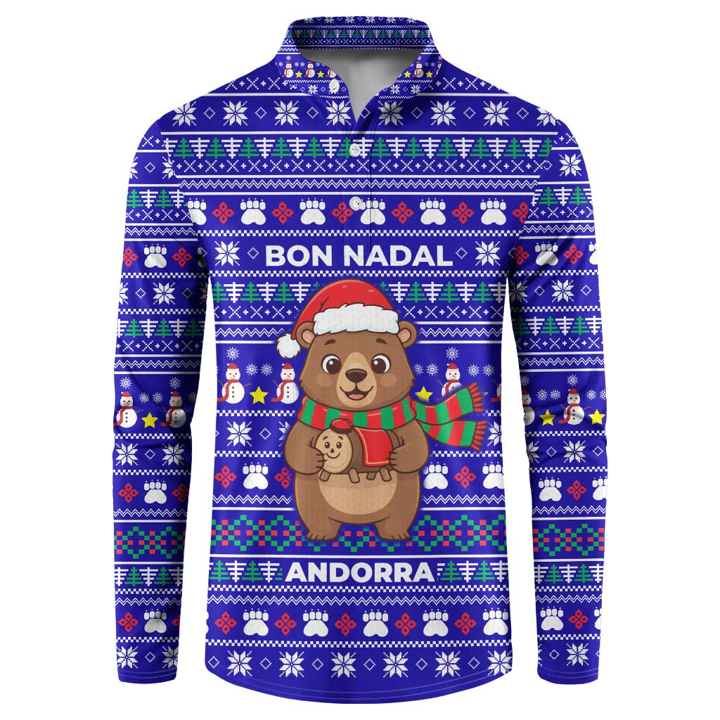 Bon Nadal Andorra Christmas Button Sweatshirt Holiday Bear, Snowflakes, Paw Prints & Winter - Wonder Print Shop