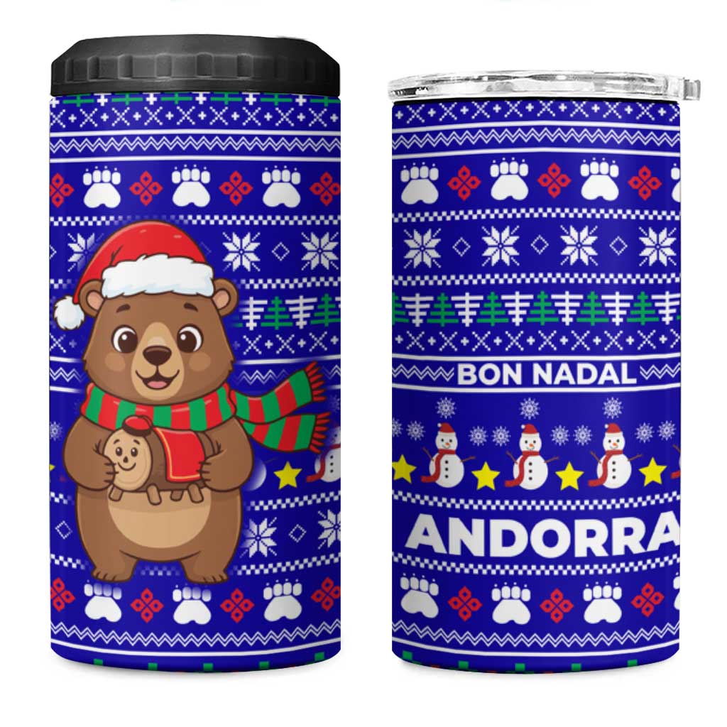 Bon Nadal Andorra Christmas 4 in 1 Can Cooler Tumbler Holiday Bear, Snowflakes, Paw Prints & Winter - Wonder Print Shop