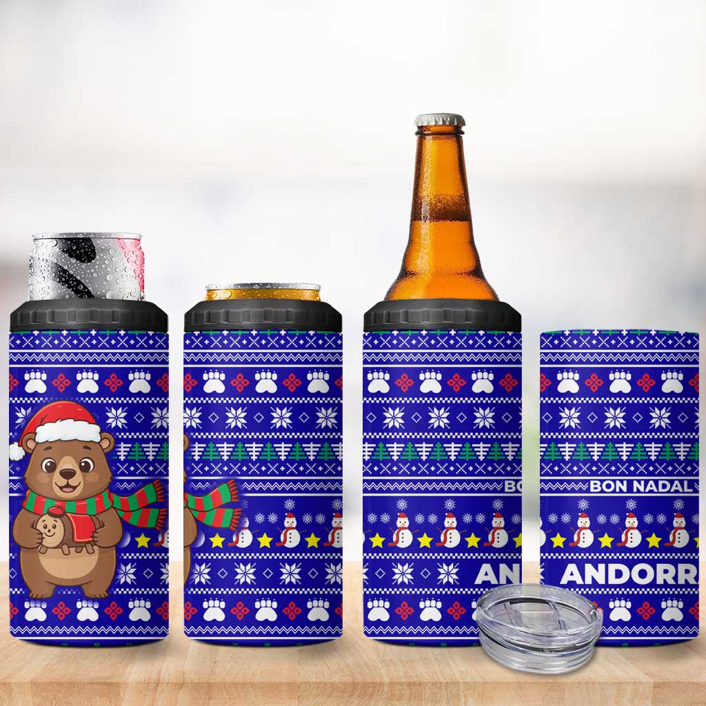 Bon Nadal Andorra Christmas 4 in 1 Can Cooler Tumbler Holiday Bear, Snowflakes, Paw Prints & Winter - Wonder Print Shop