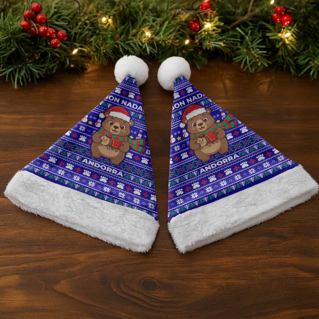Bon Nadal Andorra Christmas Santa Hat Holiday Bear, Snowflakes, Paw Prints & Winter - Wonder Print Shop