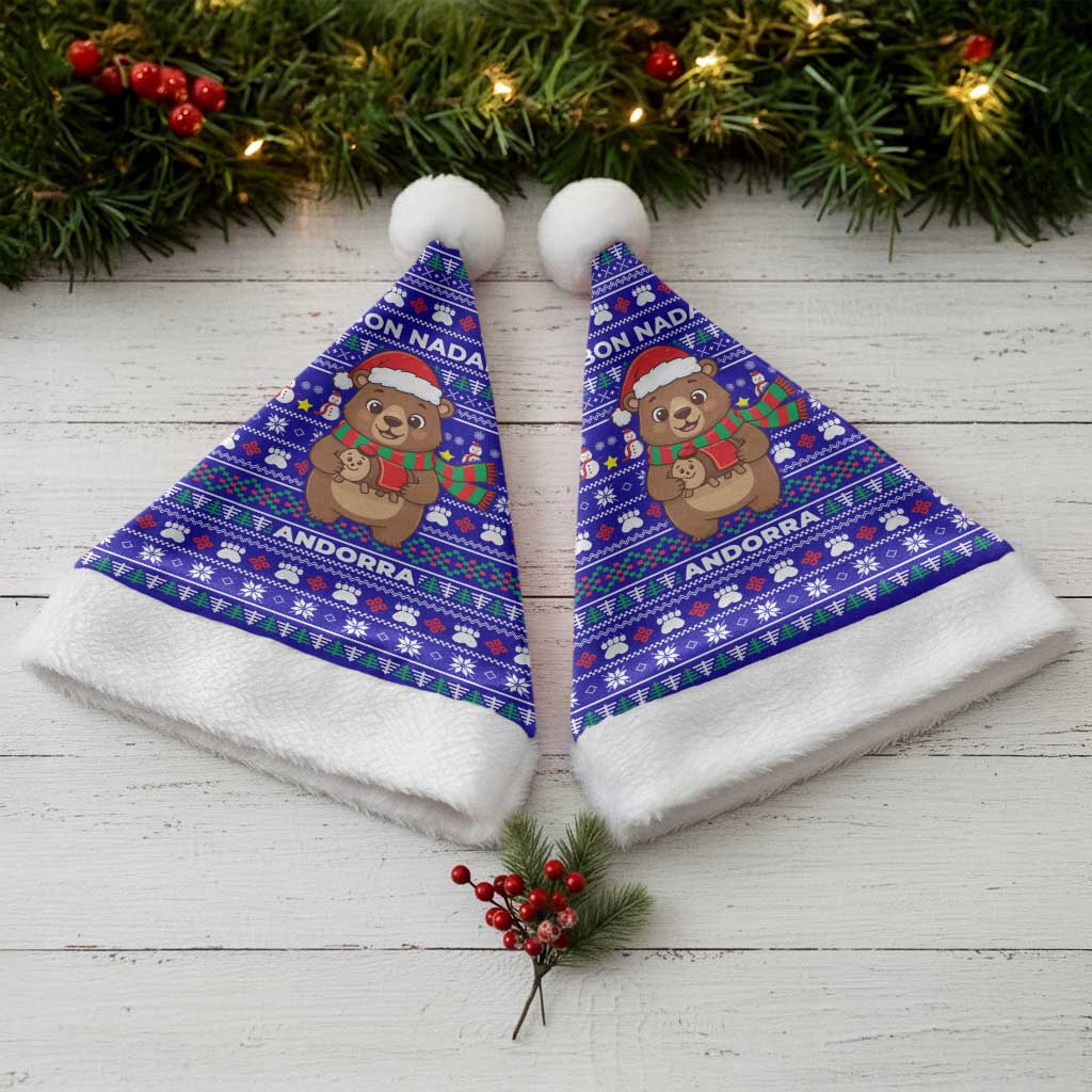 Bon Nadal Andorra Christmas Santa Hat Holiday Bear, Snowflakes, Paw Prints & Winter - Wonder Print Shop