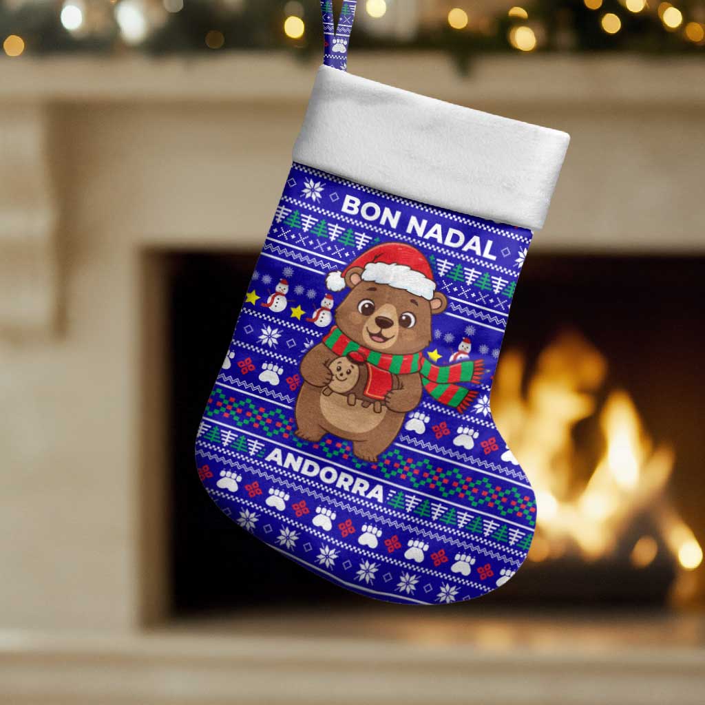 Bon Nadal Andorra Christmas Stocking Holiday Bear, Snowflakes, Paw Prints & Winter - Wonder Print Shop