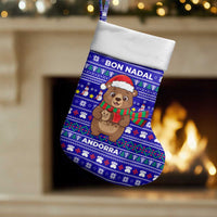 Bon Nadal Andorra Christmas Stocking Holiday Bear, Snowflakes, Paw Prints & Winter - Wonder Print Shop