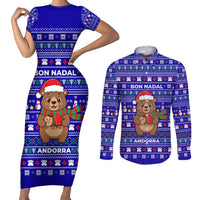 Bon Nadal Andorra Christmas Couples Matching Short Sleeve Bodycon Dress and Long Sleeve Button Shirt Holiday Bear, Snowflakes, Paw Prints & Winter - Wonder Print Shop