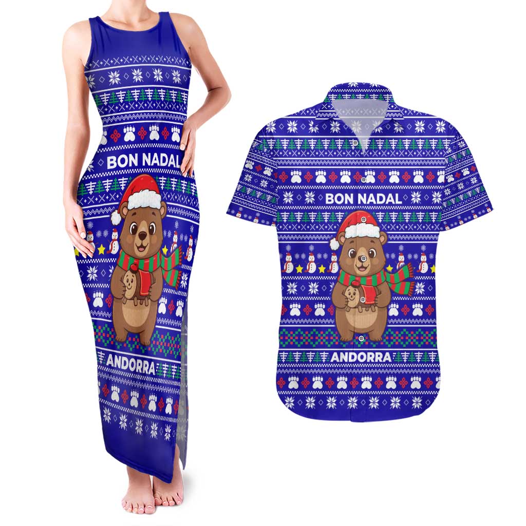 Bon Nadal Andorra Christmas Couples Matching Tank Maxi Dress and Hawaiian Shirt Holiday Bear, Snowflakes, Paw Prints & Winter - Wonder Print Shop
