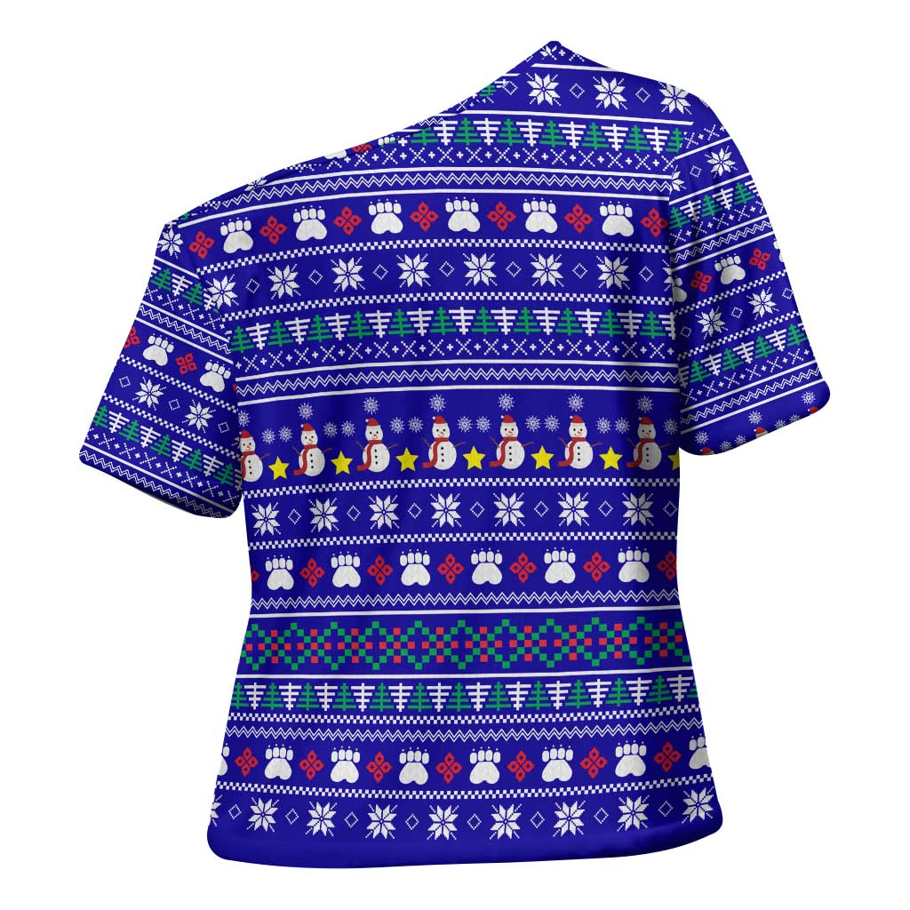 Bon Nadal Andorra Christmas Cross Shoulder Shirt Holiday Bear, Snowflakes, Paw Prints & Winter - Wonder Print Shop