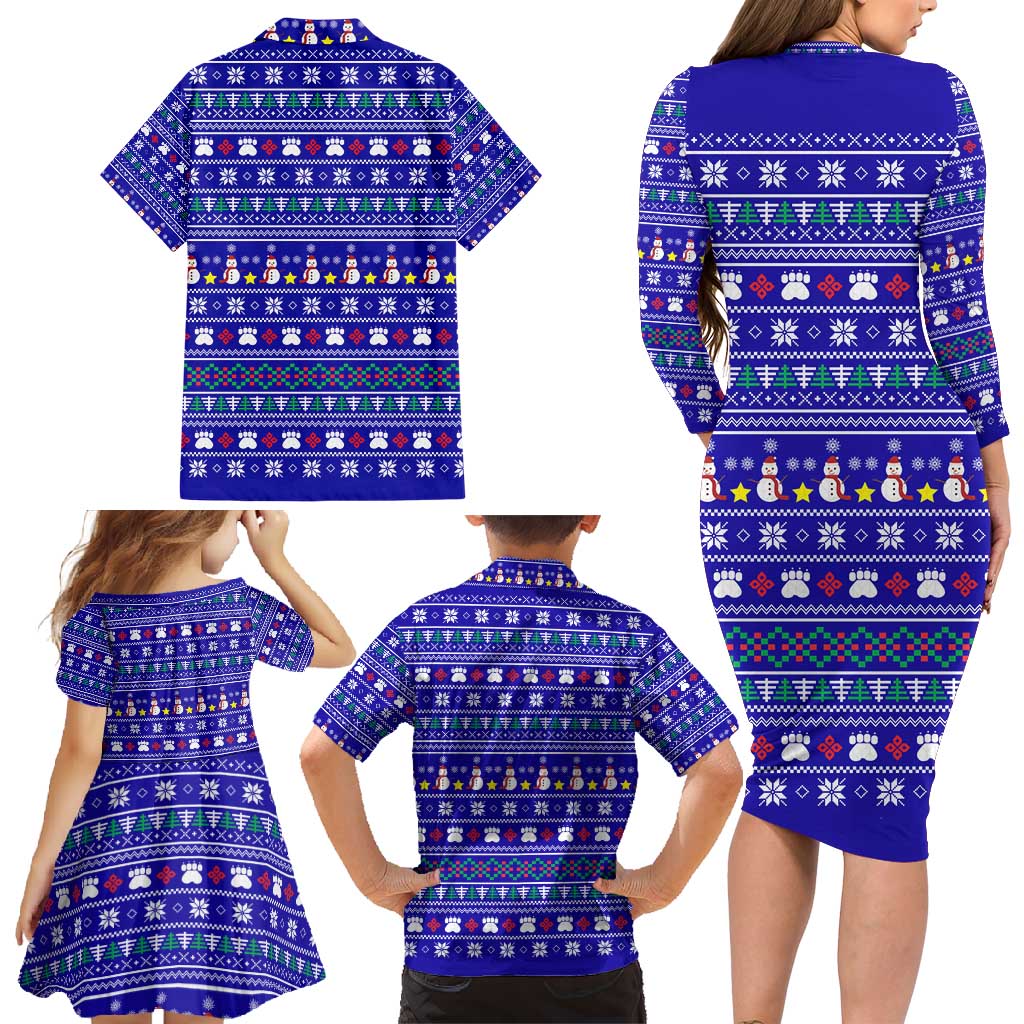 Bon Nadal Andorra Christmas Family Matching Long Sleeve Bodycon Dress and Hawaiian Shirt Holiday Bear, Snowflakes, Paw Prints & Winter - Wonder Print Shop
