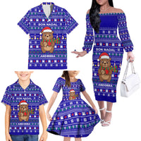 Bon Nadal Andorra Christmas Family Matching Off The Shoulder Long Sleeve Dress and Hawaiian Shirt Holiday Bear, Snowflakes, Paw Prints & Winter - Wonder Print Shop