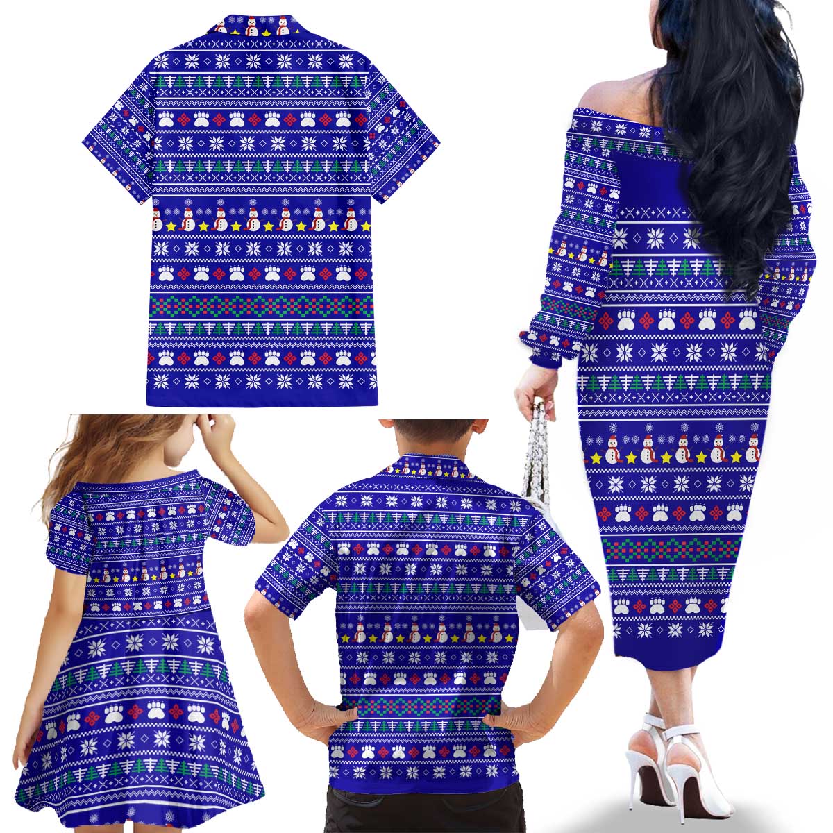 Bon Nadal Andorra Christmas Family Matching Off The Shoulder Long Sleeve Dress and Hawaiian Shirt Holiday Bear, Snowflakes, Paw Prints & Winter - Wonder Print Shop