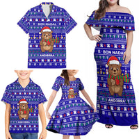 Bon Nadal Andorra Christmas Family Matching Off Shoulder Maxi Dress and Hawaiian Shirt Holiday Bear, Snowflakes, Paw Prints & Winter - Wonder Print Shop