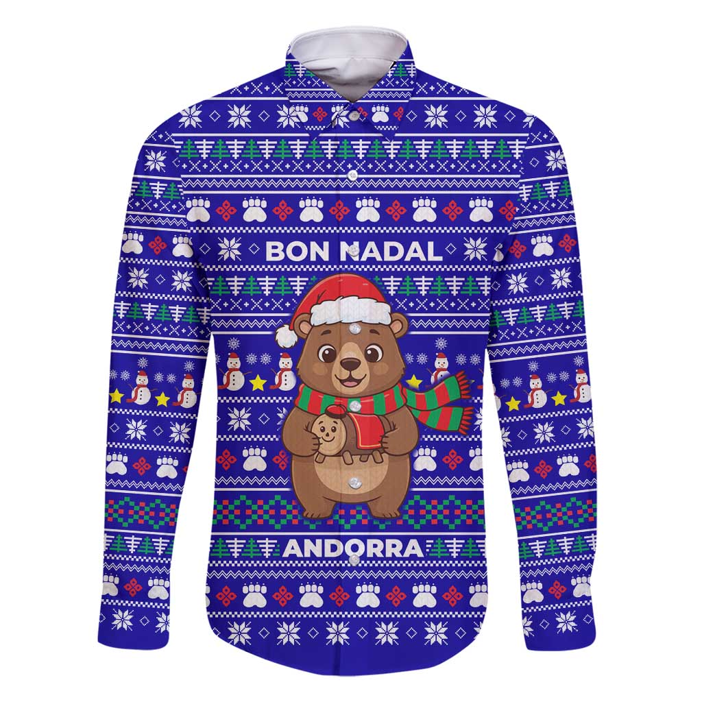 Bon Nadal Andorra Christmas Family Matching Off Shoulder Maxi Dress and Hawaiian Shirt Holiday Bear, Snowflakes, Paw Prints & Winter - Wonder Print Shop