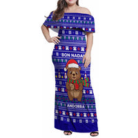 Bon Nadal Andorra Christmas Family Matching Off Shoulder Maxi Dress and Hawaiian Shirt Holiday Bear, Snowflakes, Paw Prints & Winter - Wonder Print Shop
