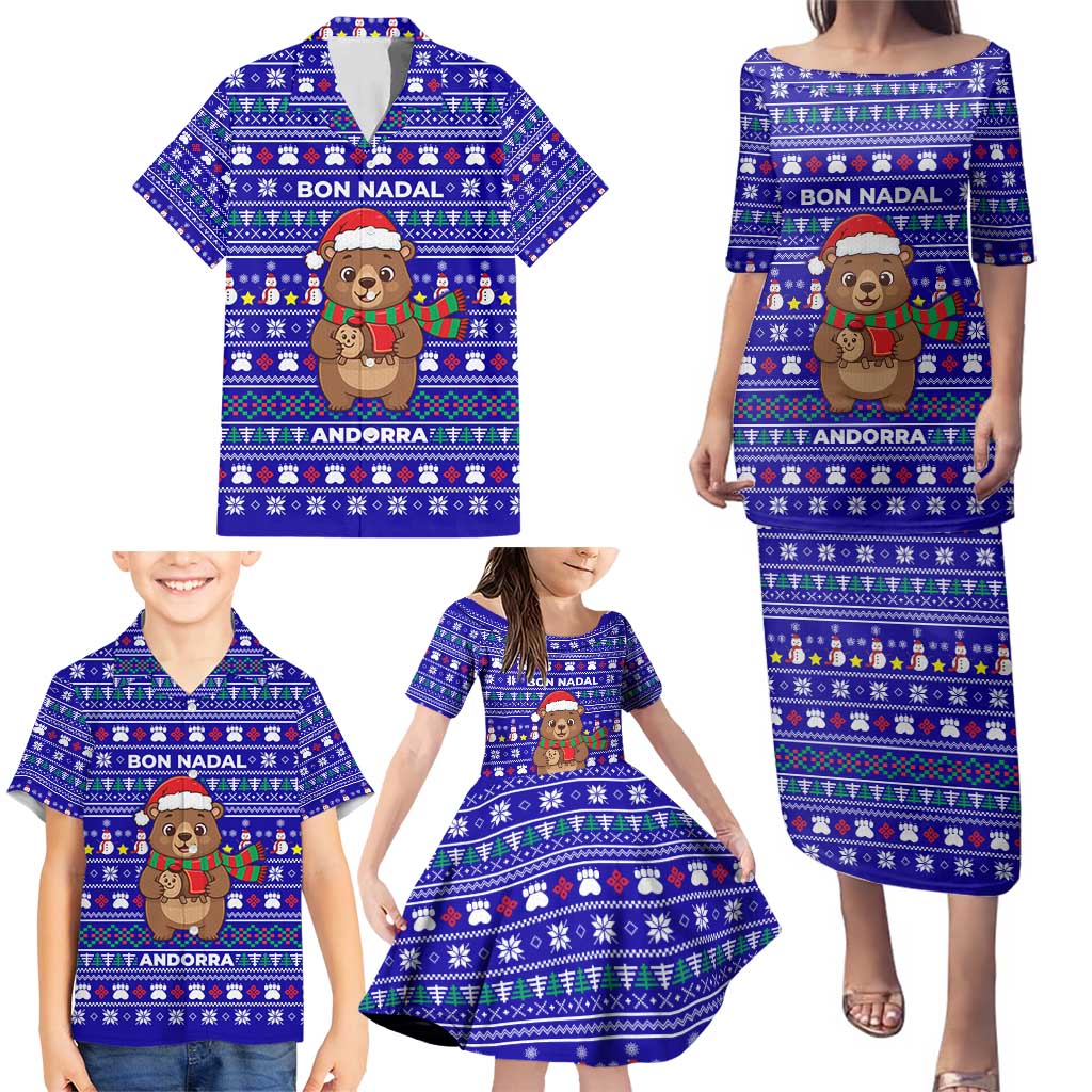 Bon Nadal Andorra Christmas Family Matching Puletasi and Hawaiian Shirt Holiday Bear, Snowflakes, Paw Prints & Winter - Wonder Print Shop