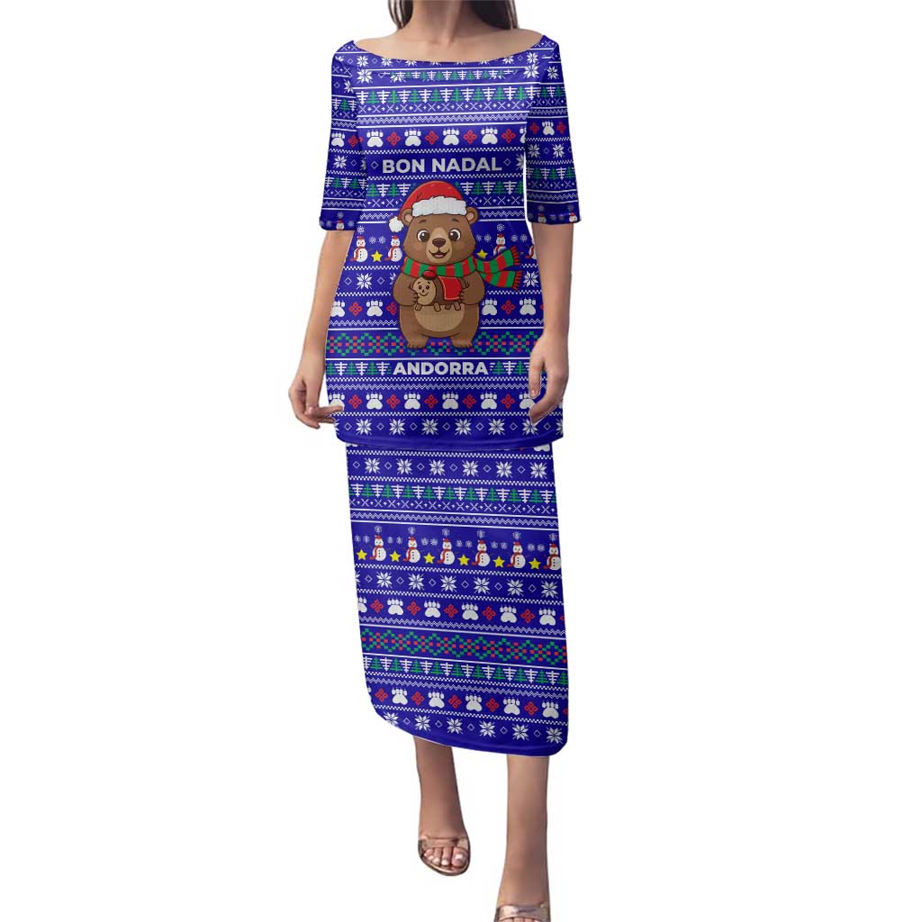 Bon Nadal Andorra Christmas Family Matching Puletasi and Hawaiian Shirt Holiday Bear, Snowflakes, Paw Prints & Winter - Wonder Print Shop