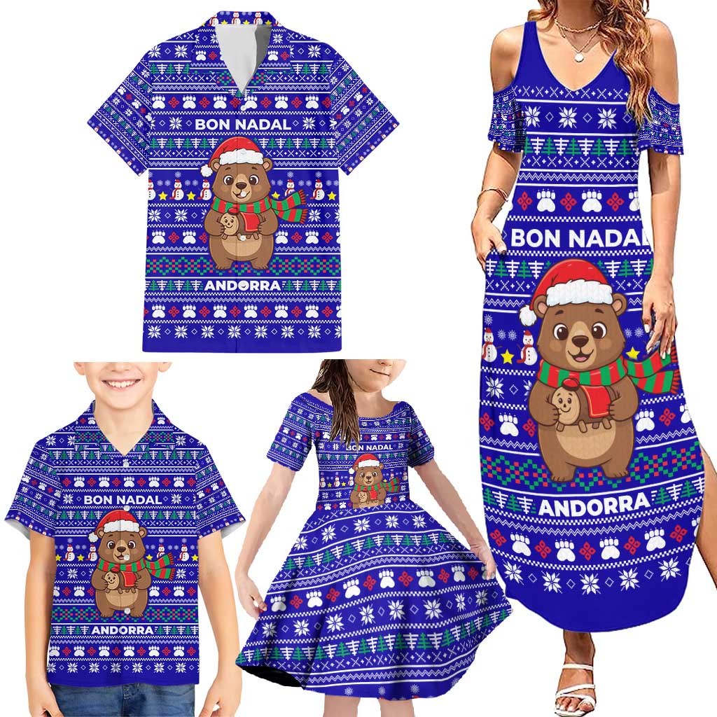 Bon Nadal Andorra Christmas Family Matching Summer Maxi Dress and Hawaiian Shirt Holiday Bear, Snowflakes, Paw Prints & Winter - Wonder Print Shop