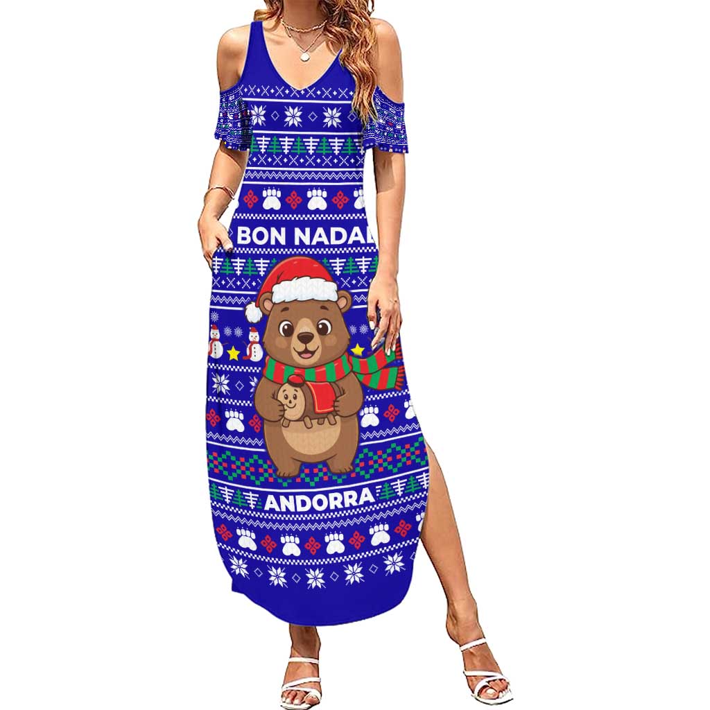 Bon Nadal Andorra Christmas Family Matching Summer Maxi Dress and Hawaiian Shirt Holiday Bear, Snowflakes, Paw Prints & Winter - Wonder Print Shop