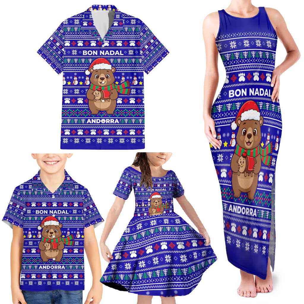 Bon Nadal Andorra Christmas Family Matching Tank Maxi Dress and Hawaiian Shirt Holiday Bear, Snowflakes, Paw Prints & Winter - Wonder Print Shop