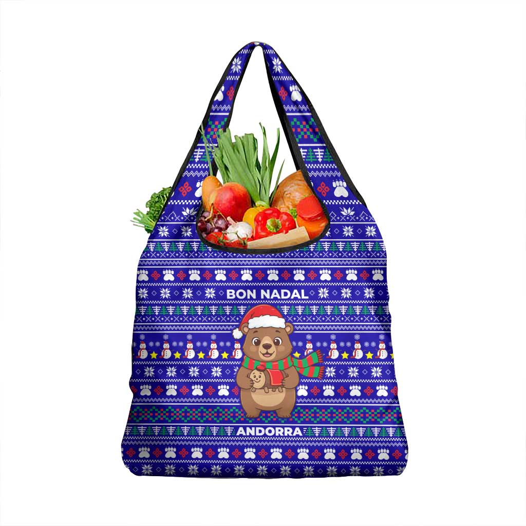 Bon Nadal Andorra Christmas Grocery Bag Holiday Bear, Snowflakes, Paw Prints & Winter - Wonder Print Shop