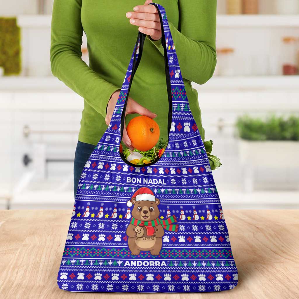 Bon Nadal Andorra Christmas Grocery Bag Holiday Bear, Snowflakes, Paw Prints & Winter - Wonder Print Shop