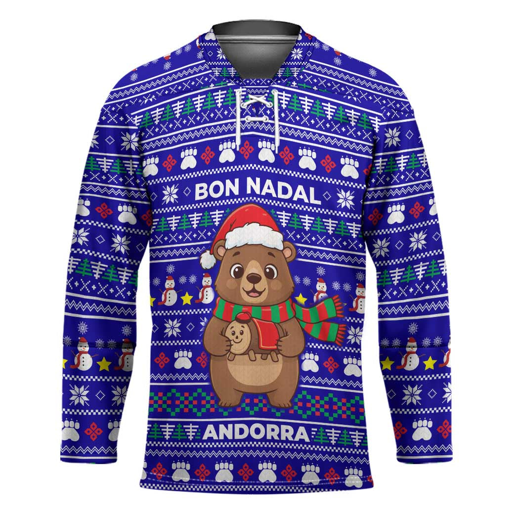 Bon Nadal Andorra Christmas Hockey Jersey Holiday Bear, Snowflakes, Paw Prints & Winter - Wonder Print Shop