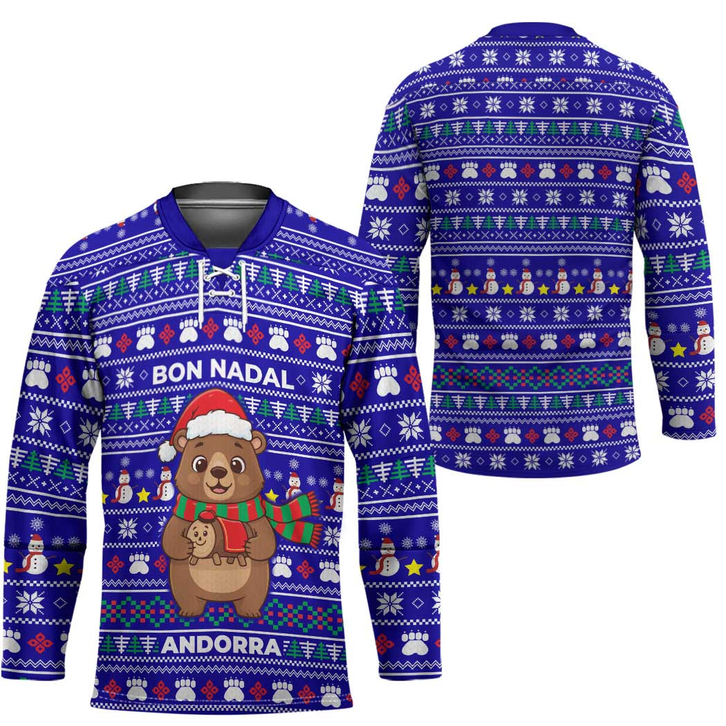 Bon Nadal Andorra Christmas Hockey Jersey Holiday Bear, Snowflakes, Paw Prints & Winter - Wonder Print Shop