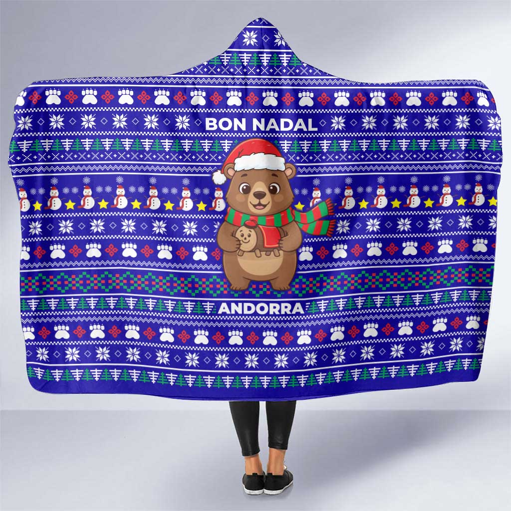 Bon Nadal Andorra Christmas Hooded Blanket Holiday Bear, Snowflakes, Paw Prints & Winter - Wonder Print Shop