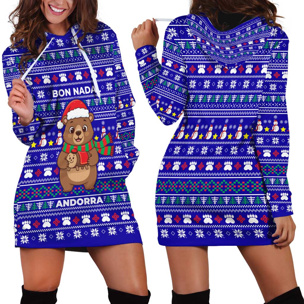 Bon Nadal Andorra Christmas Hoodie Dress Holiday Bear, Snowflakes, Paw Prints & Winter - Wonder Print Shop
