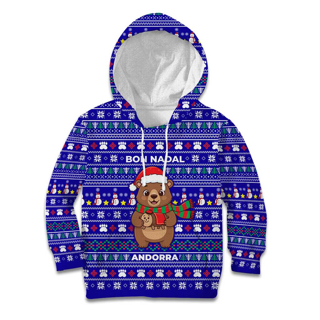 Bon Nadal Andorra Christmas Kid Hoodie Holiday Bear, Snowflakes, Paw Prints & Winter - Wonder Print Shop
