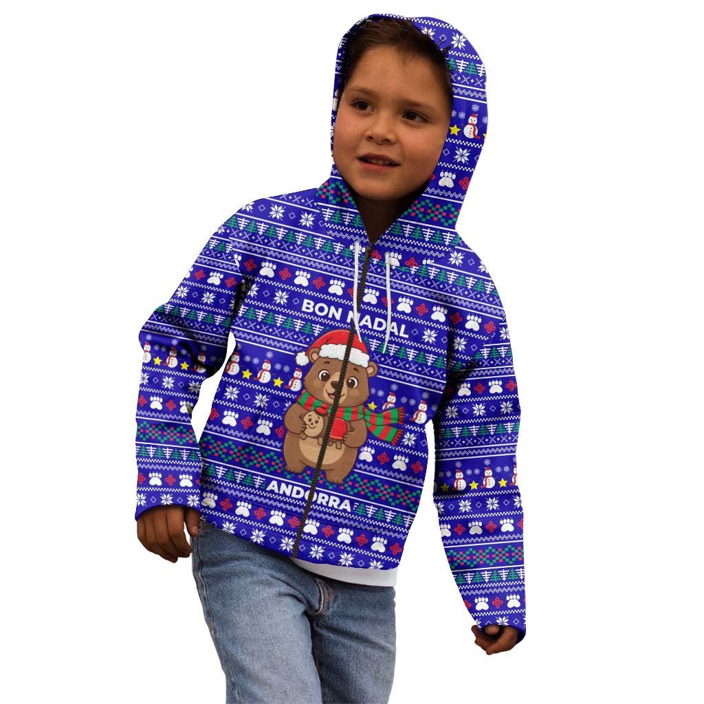 Bon Nadal Andorra Christmas Kid Hoodie Holiday Bear, Snowflakes, Paw Prints & Winter - Wonder Print Shop