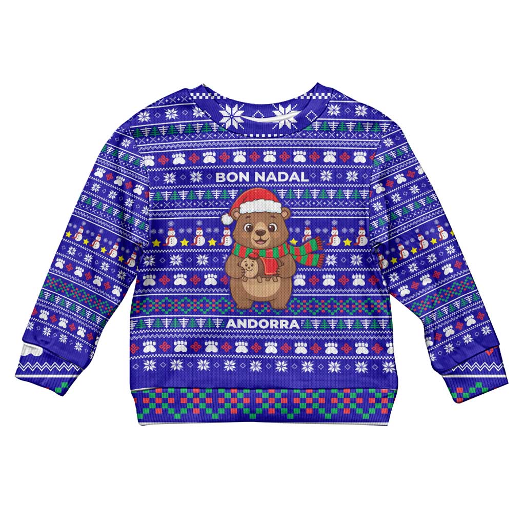 Bon Nadal Andorra Christmas Kid Ugly Christmas Sweater Holiday Bear, Snowflakes, Paw Prints & Winter - Wonder Print Shop