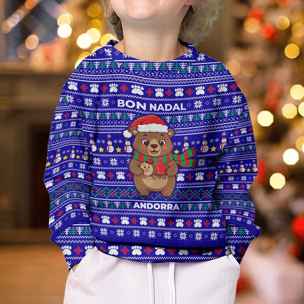 Bon Nadal Andorra Christmas Kid Ugly Christmas Sweater Holiday Bear, Snowflakes, Paw Prints & Winter - Wonder Print Shop