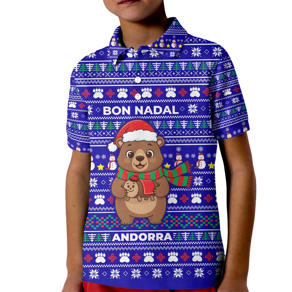 Bon Nadal Andorra Christmas Kid Polo Shirt Holiday Bear, Snowflakes, Paw Prints & Winter - Wonder Print Shop