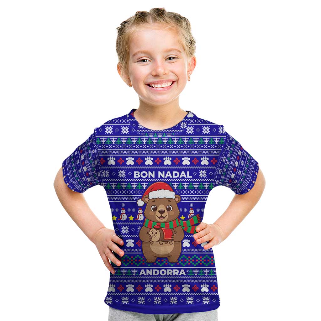 Bon Nadal Andorra Christmas Kid T Shirt Holiday Bear, Snowflakes, Paw Prints & Winter - Wonder Print Shop