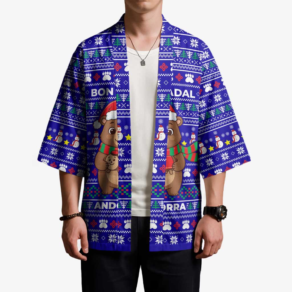 Bon Nadal Andorra Christmas Kimono Holiday Bear, Snowflakes, Paw Prints & Winter - Wonder Print Shop