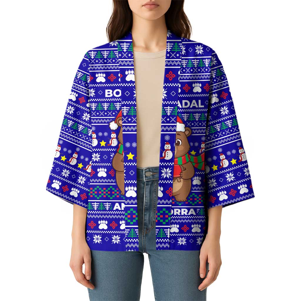 Bon Nadal Andorra Christmas Kimono Holiday Bear, Snowflakes, Paw Prints & Winter - Wonder Print Shop
