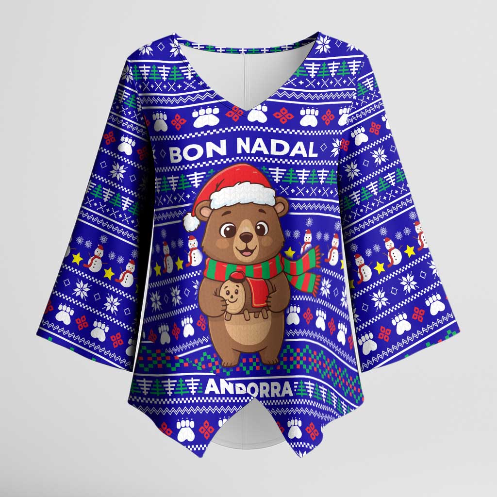 Bon Nadal Andorra Christmas Kimono Sleeve Blouse Holiday Bear, Snowflakes, Paw Prints & Winter - Wonder Print Shop