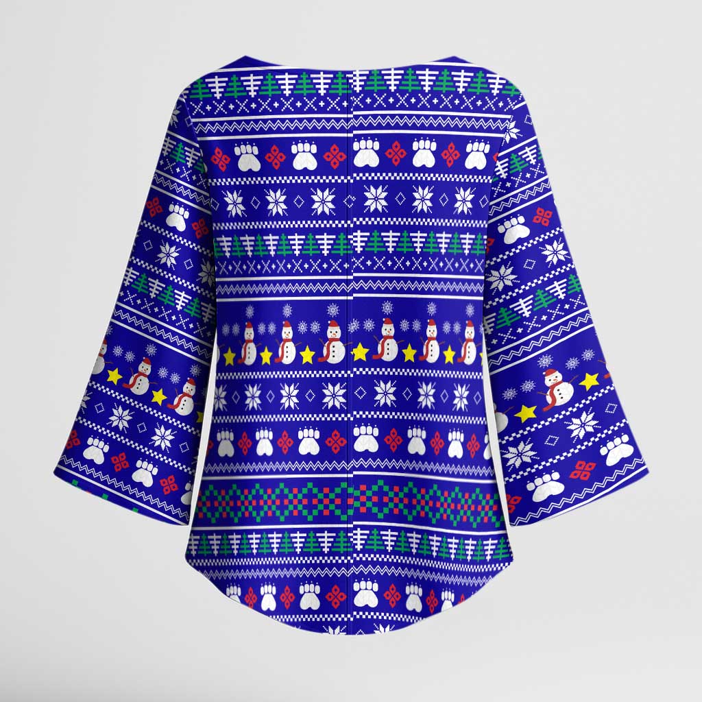 Bon Nadal Andorra Christmas Kimono Sleeve Blouse Holiday Bear, Snowflakes, Paw Prints & Winter - Wonder Print Shop